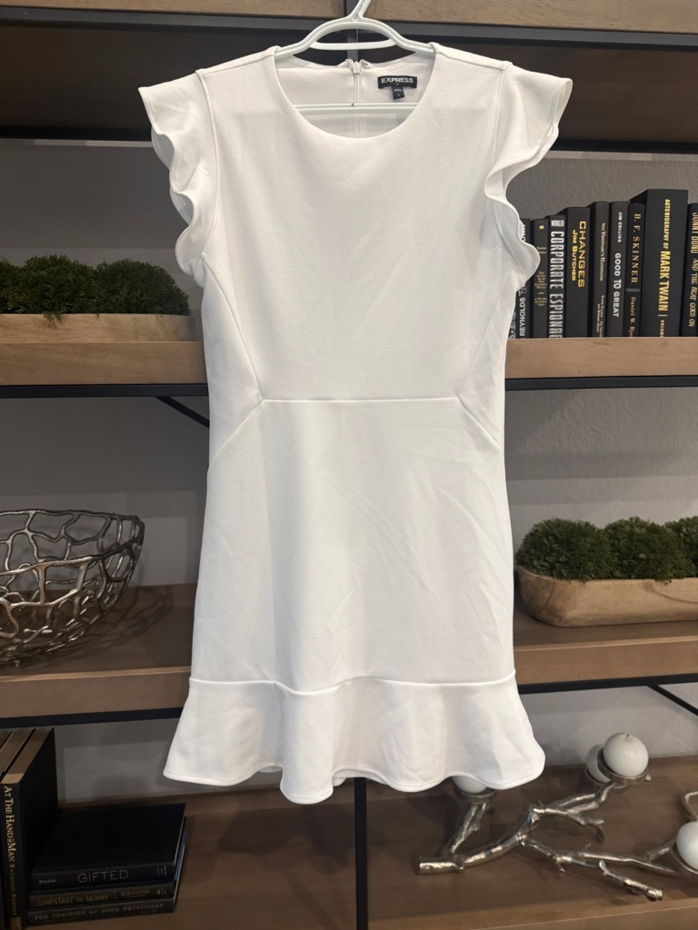 Express White Ruffle Sleeve A-Line Dress